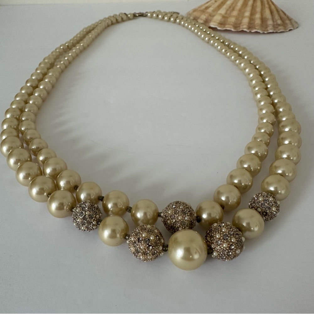 Talbots Double Strand Pearl Necklace with Gold Accents